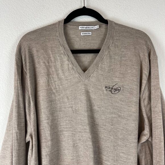 Peter Millar Merino Wool Sweater Mens XXL Beige V Neck Pullover Logo Golf - Picture 2 of 15